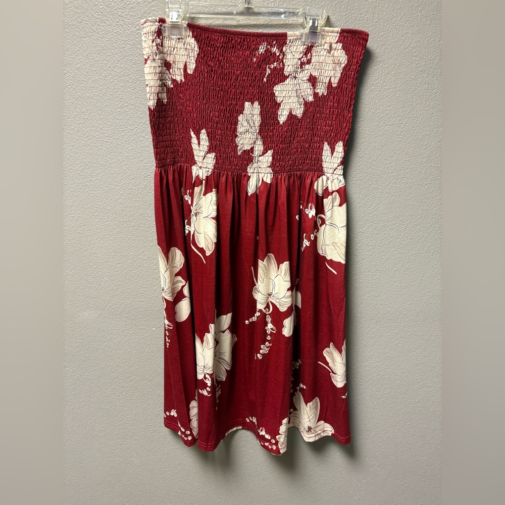 Red Floral Strapless Dress